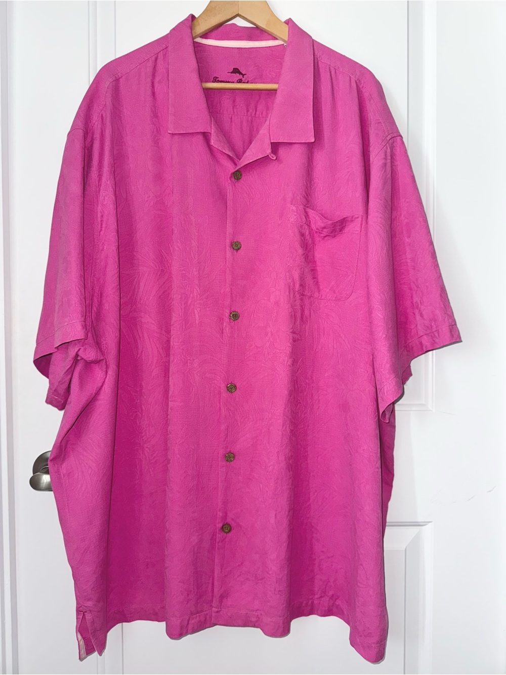 Tommy Bahama Bubble Gum Pink Silk Tropical Jacquard Camp Shirt, 4XLB